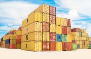 shipping containers stacked in a shipping yard