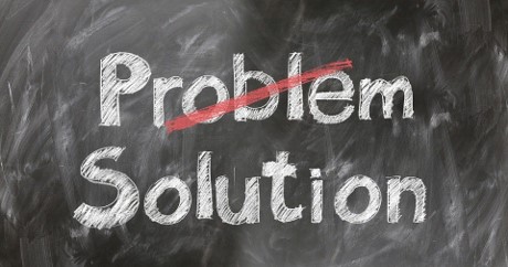 Word "problem" crossed out. "Solution" written underneath.