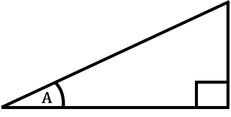 A right triangle with A marked as the only angle across from 90 degree angle.