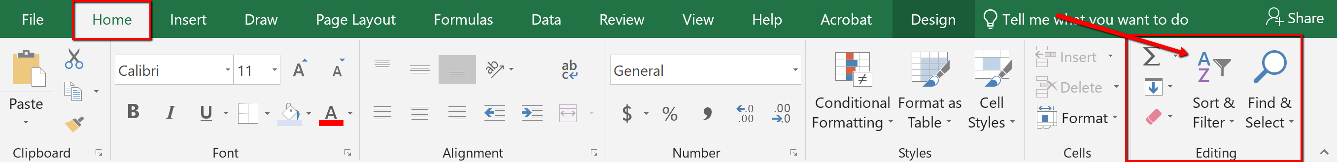 Screenshot of the Home Tab, with the Sort and Filter tools circled.