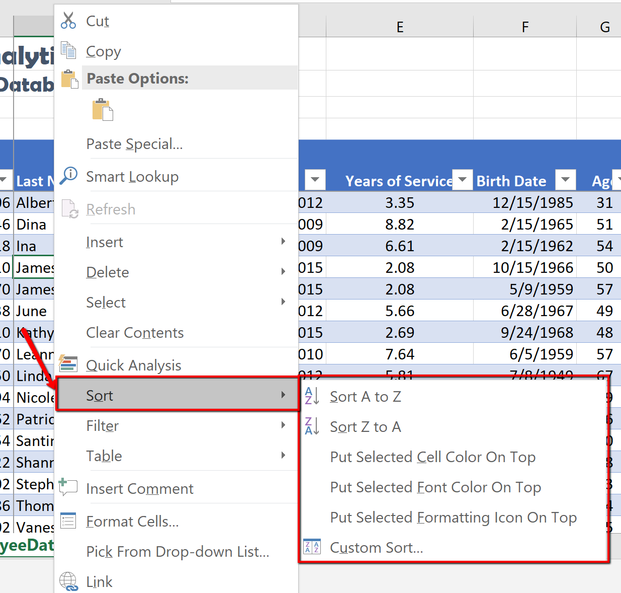 Screenshot of the Right Click Menu