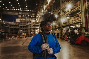 student at shipyard