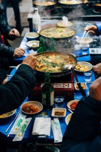 Person cooking at a table