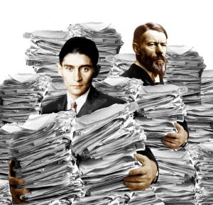 Author Franz Kafka and sociologist and founder of bureacuracy research Max Weber.