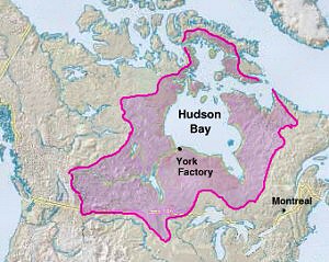 Map of North America outlining the contours of Rupert's Land.