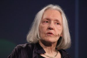 Image of Saskia Sassan delivering a lecure in 2016