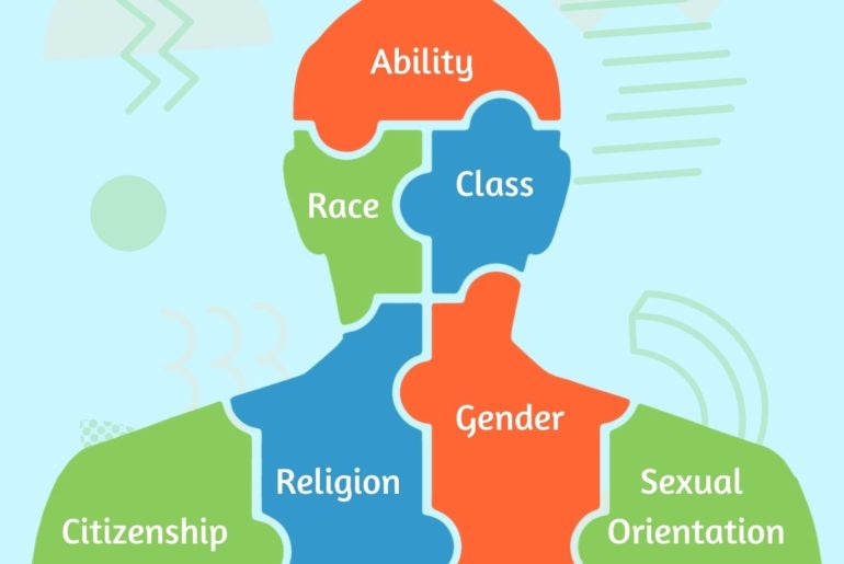 An outline of a head and shoulders. The person shape contians interlocking puzzle pieces in different colours.