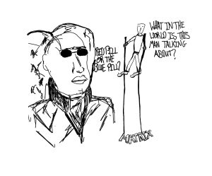 Drawing of person trying to understand what someone is saying