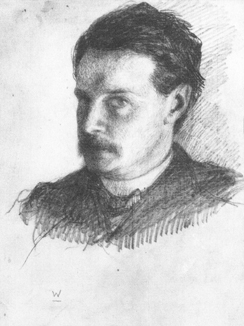 A charcoal drawing that depicts William James.