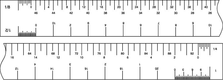 Architect's ruler showing tick marks numbered in feet for different scale factors