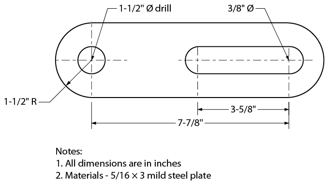 Technical drawing with imperial units for dimensions