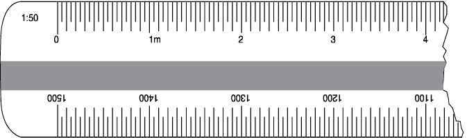Metric scale showing meters in 1:50 scale