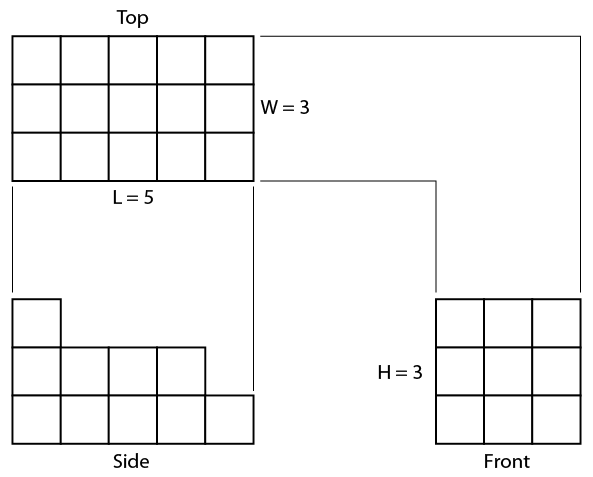 Orthographic view of irregular shaped object