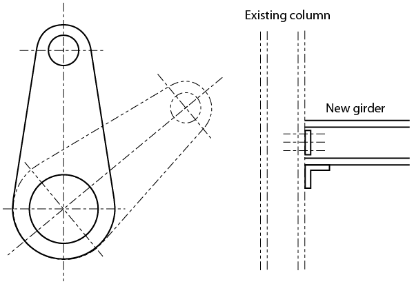 Technical drawing showing phantom lines