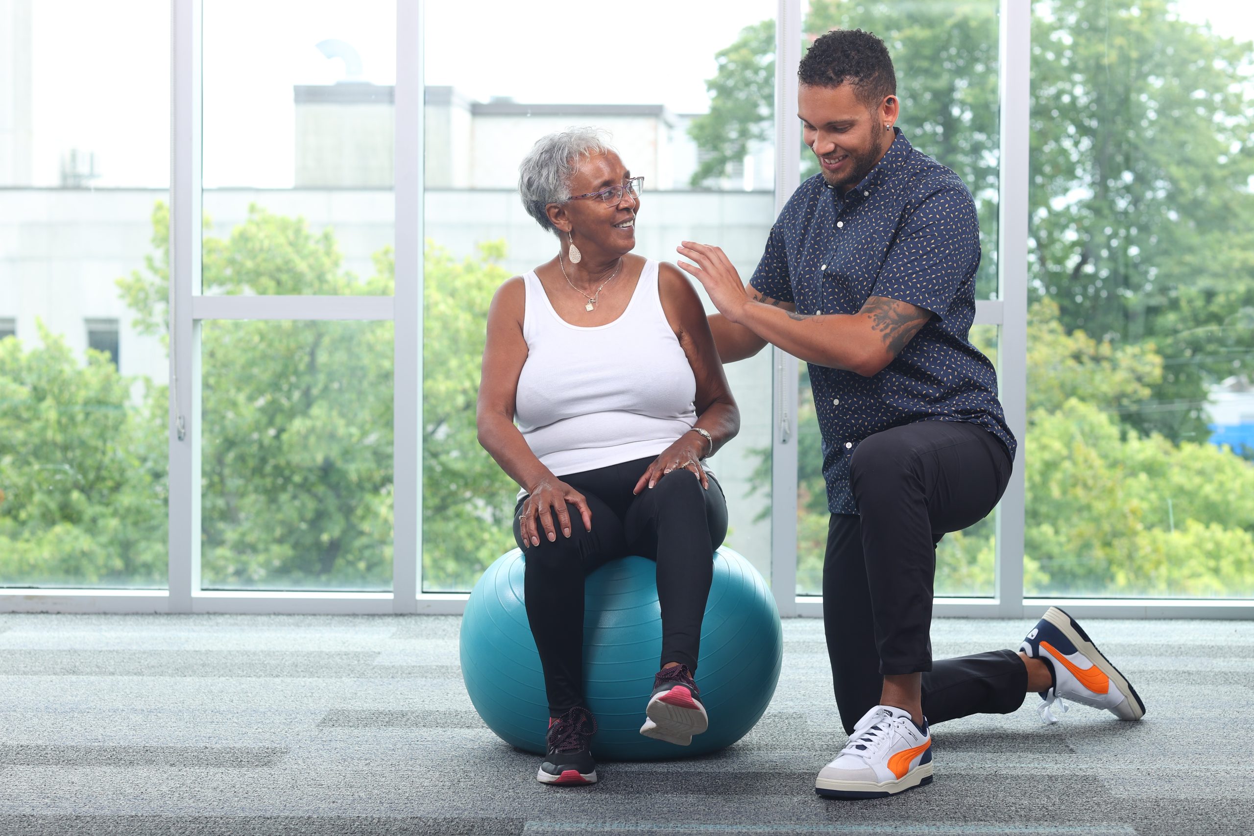 Seated balance on theraball - single leg lift with head turn