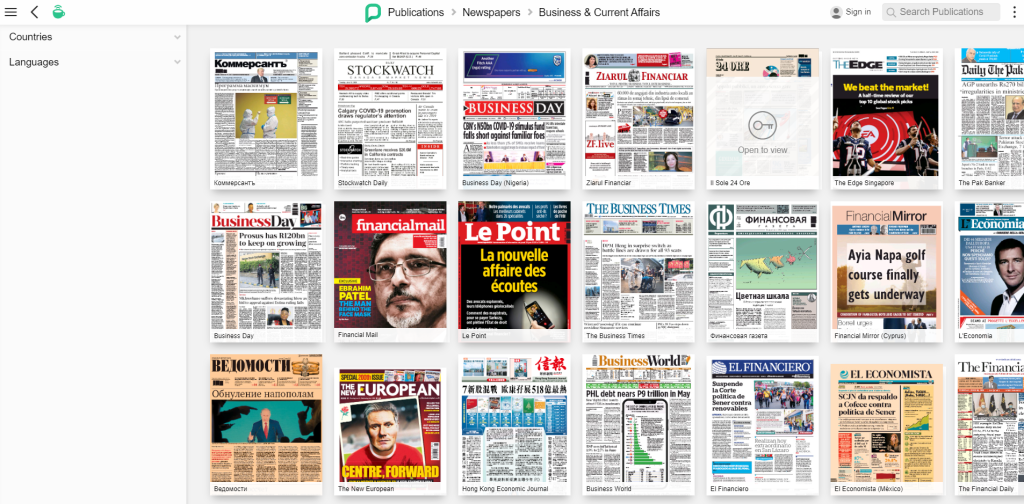 Screen shot of assorted PressReader publications.