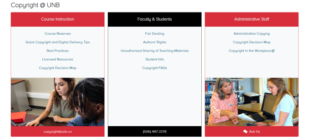 Screenshot of the Copyright at UNB website.