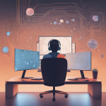 university student sitting at a computer prompting generative ai