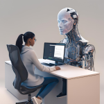 university student sitting at a computer prompting generative ai