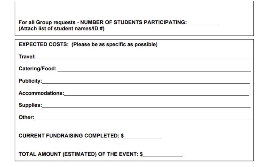 NSCCSA Student Funding Request Form (blank template)