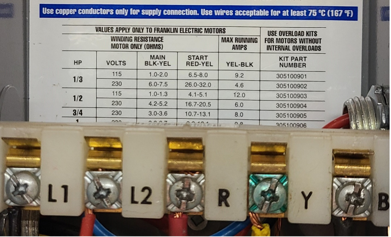 A control box showing the connections and labels. It has the connections L1, L2, R, Y, and B.