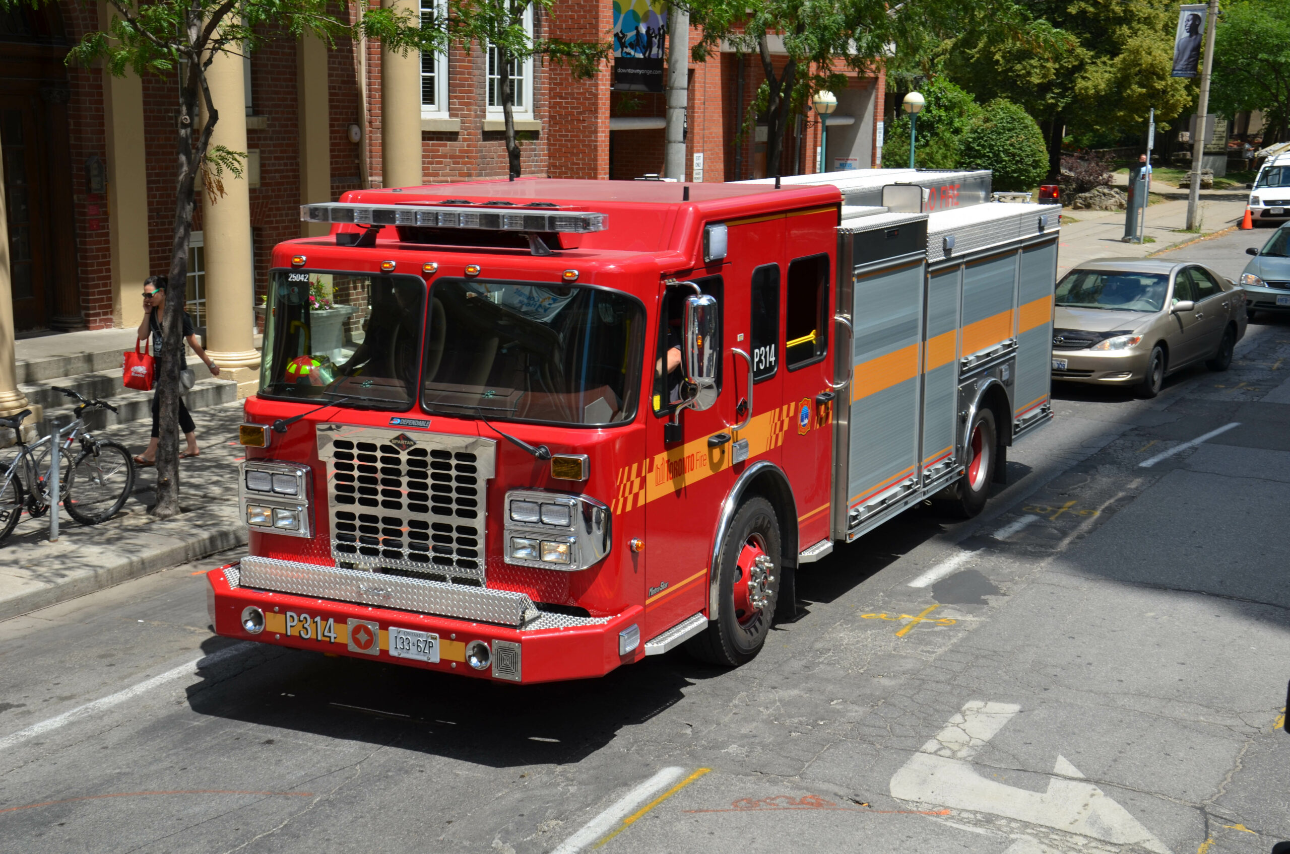 A red P314 pumper truck from the Toronto Fire Department.